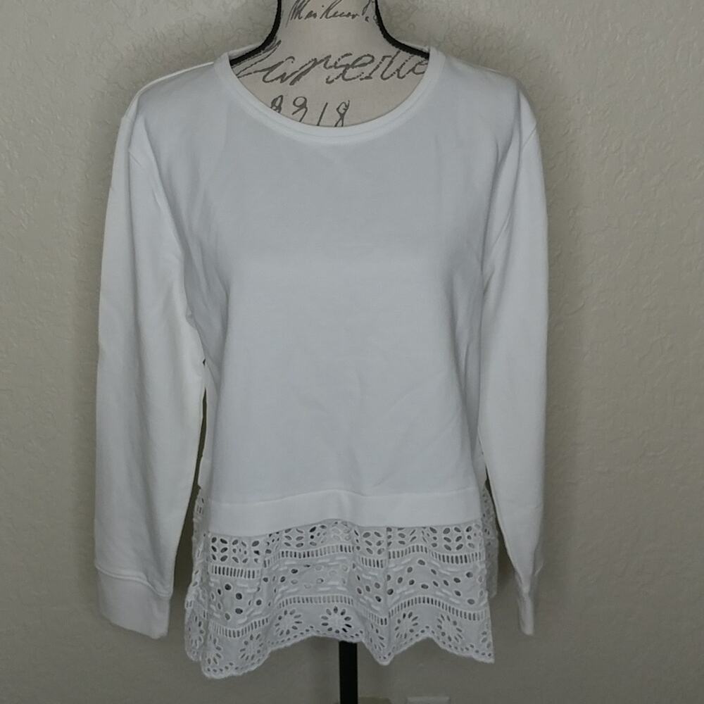 J. Crew Sweatshirt With Eyelet Lace Trim White Size M